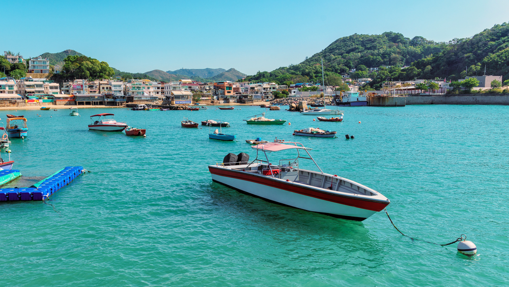 Beautiful view on the fishing boats and restaurants of Lamma Island