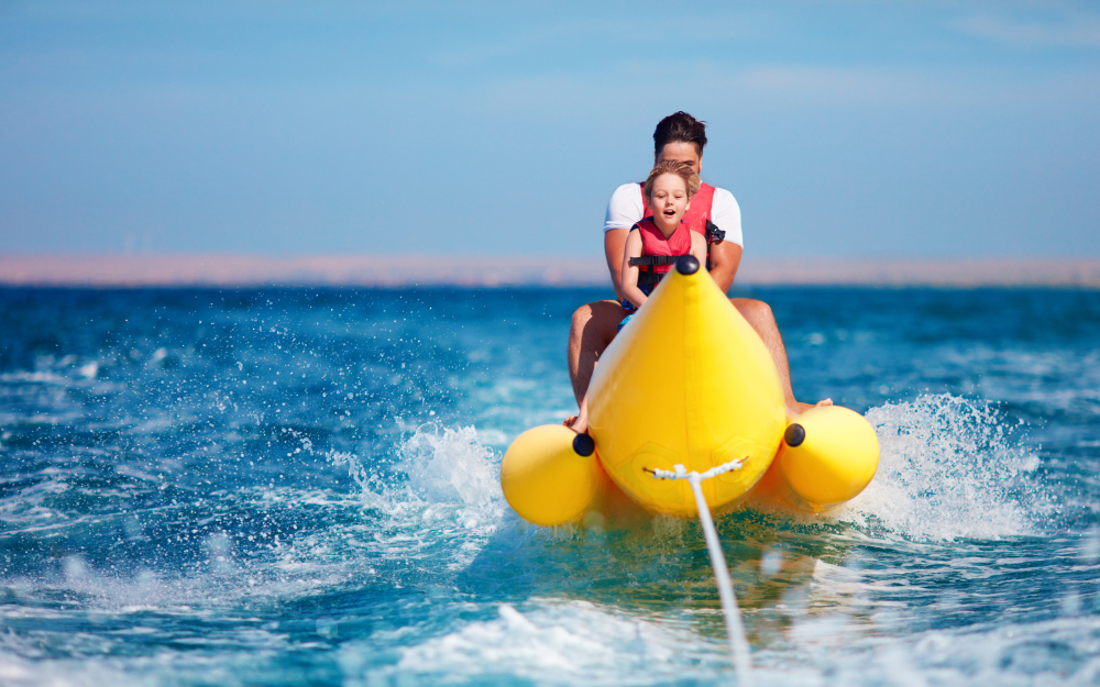 Boating in Singapore with the banana boats