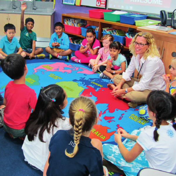 Teacher And Students In A Circle At Jakarta Intercultural School