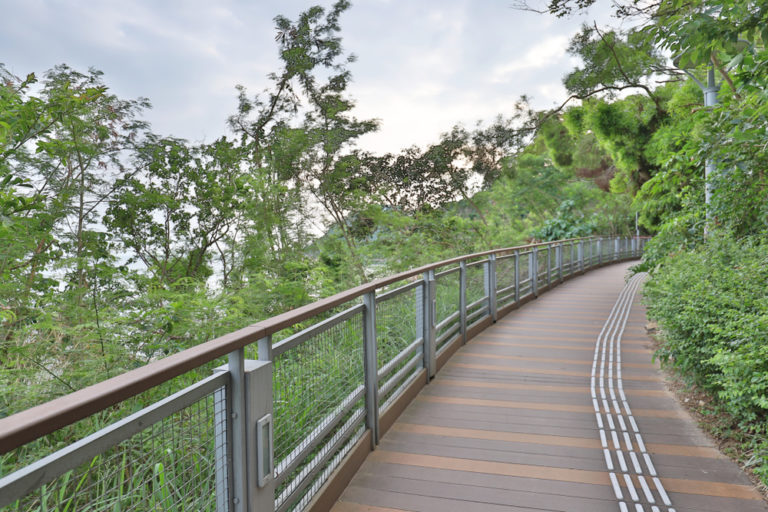 Tree-lined boardwalk at Ma Hang Park in Stanley