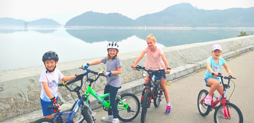 kids biking in Hong Kong