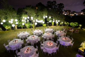 Lantern-lit outdoor party tables at a Pyjama event venue in Hong Kong