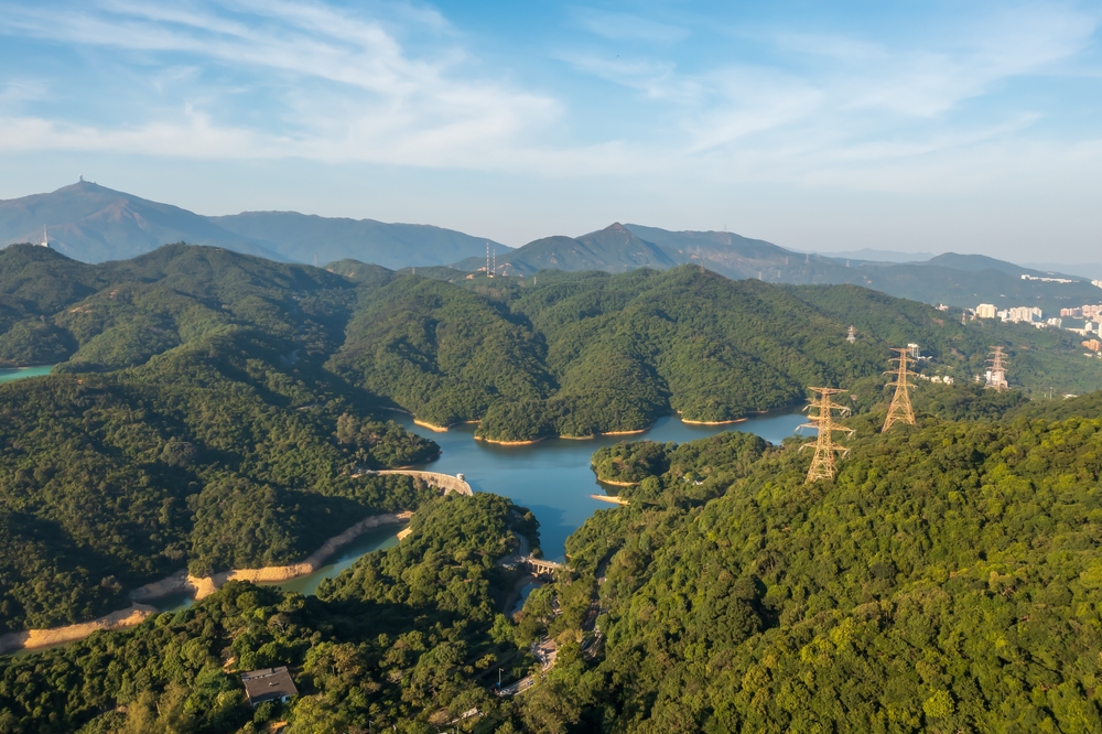 28,Nov,2021,Kowloon,Reservoir,Dam,Aerial,View,,Kam,Shan
